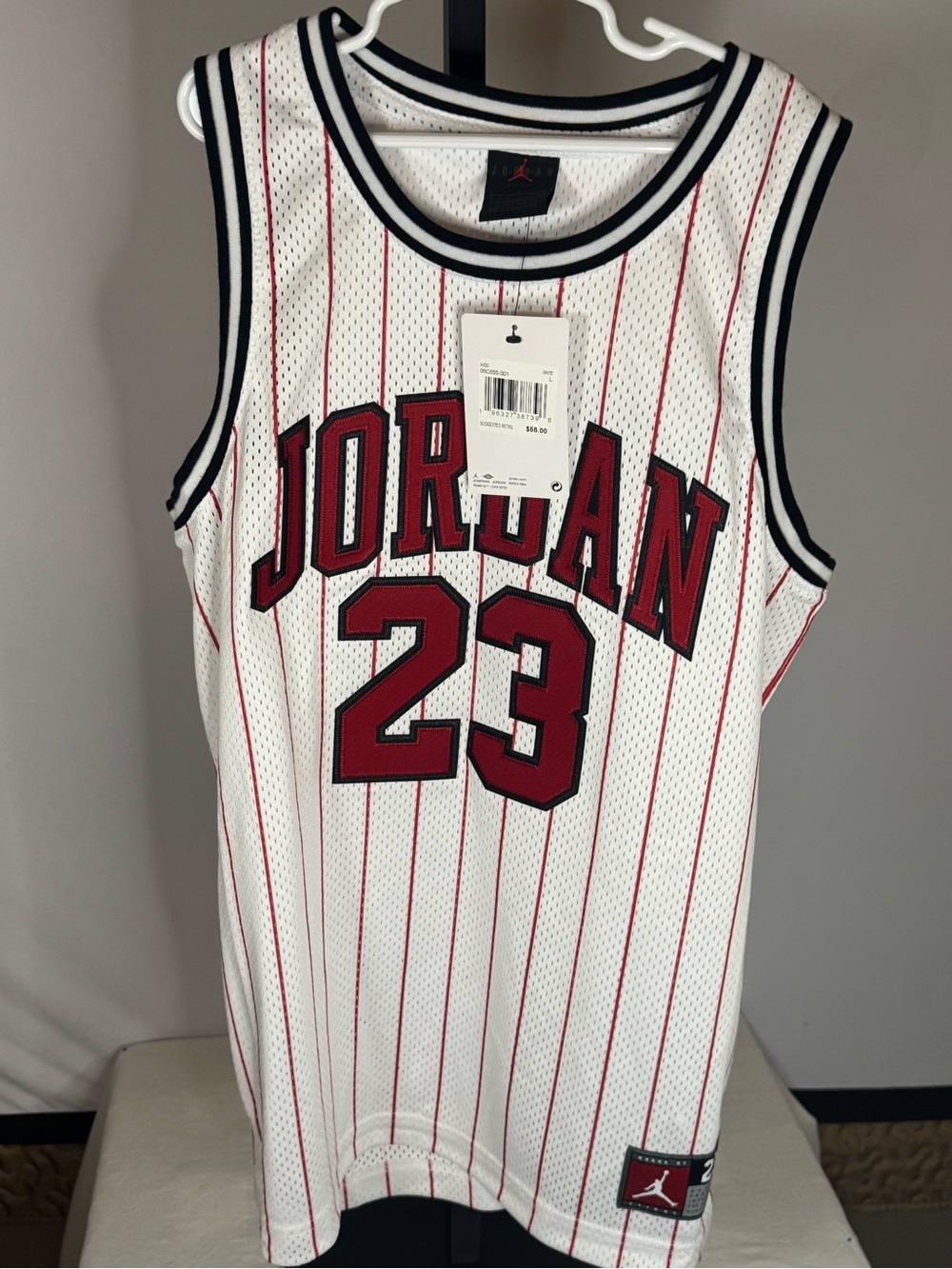 Nike White Basketball Jersey with Red Pinstripes kids youth large
